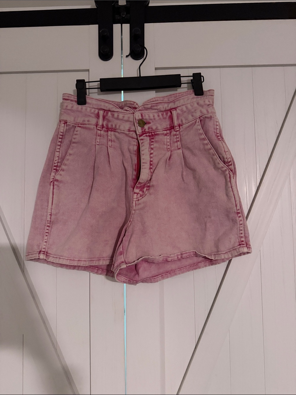 Faherty High-Waist Washed Pink Denim Shorts